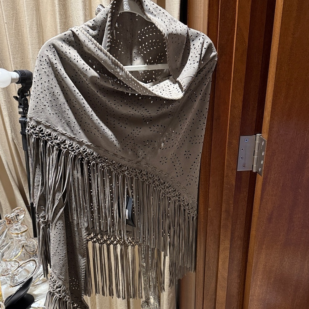 Leather Fringe Shawl with Cutout Design
